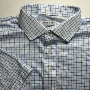 Collars & Co Golf Polo Shirt Men's Blue White Check Shirt M Medium NWOT